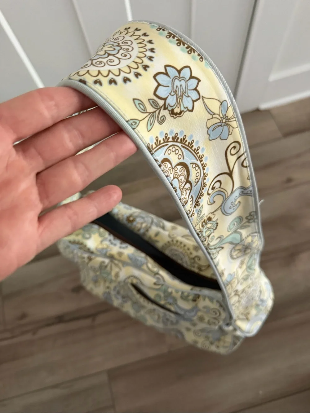 Cream Paisley Baby Crossbody Diaper Bag with Pale Blue Accents